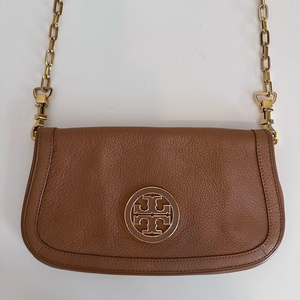 Brown Leather Chain 3-Way Bag By Tory Burch Excellent Condition